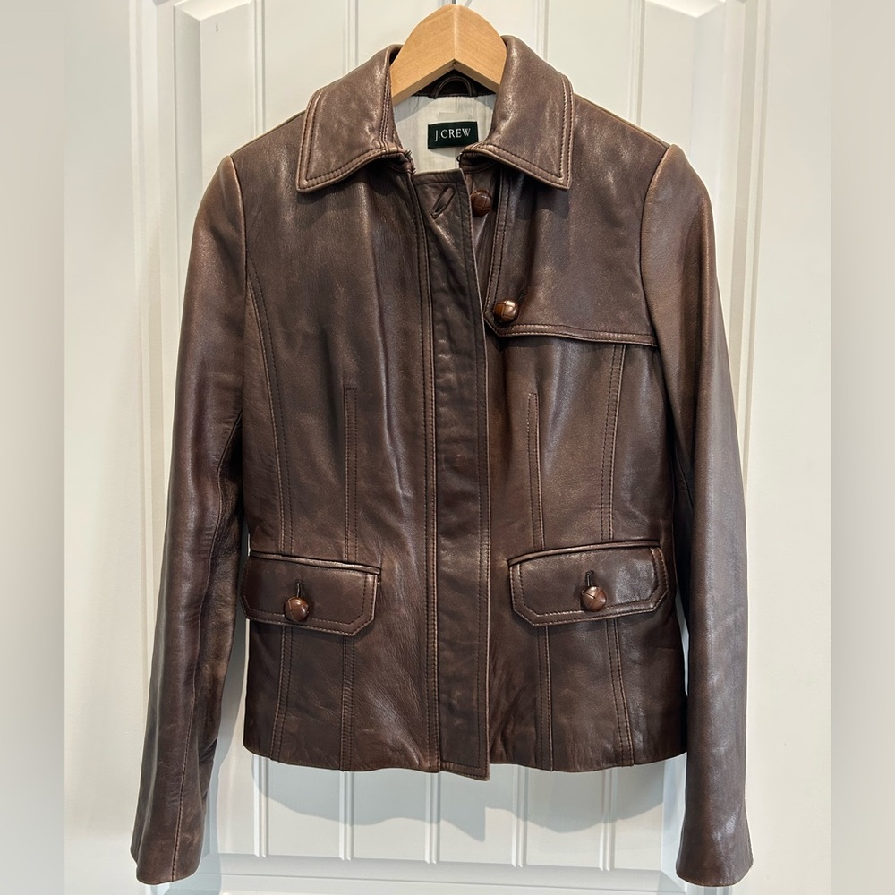 J. Crew Lambskin Leather Barn Jacket - Picture 2 of 8